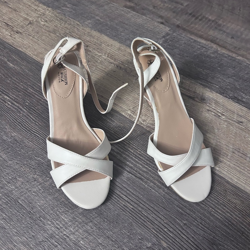 Avon White Wedge Slingback Sandals